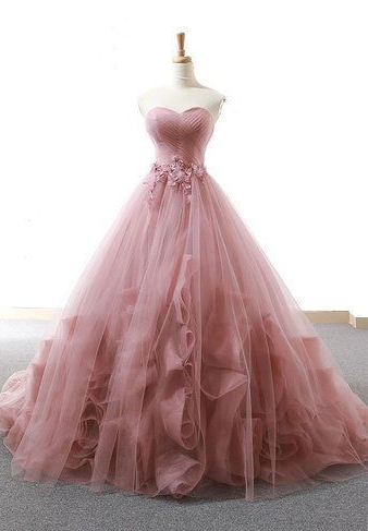 Rosa Herzausschnitt Tüll Lange Ballkleider, Rosa Abendkleid cg5704