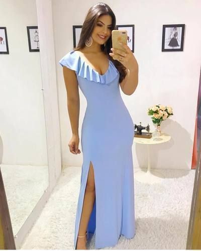 Günstige Meerjungfrau Ballkleid Sexy Tiefem V-Ausschnitt Rüschen Hoher Schlitz Formales Abendkleid cg5712