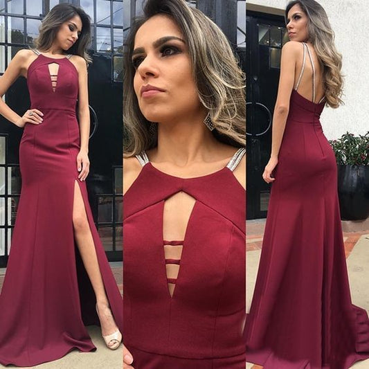 A-line Prom dress, long prom dress , open back prom dress with slit  cg5724