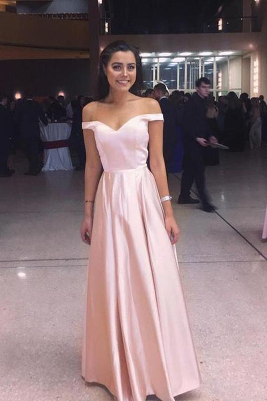 Charmantes schulterfreies langes rosa Ballkleid, bodenlanges Abendkleid cg5782