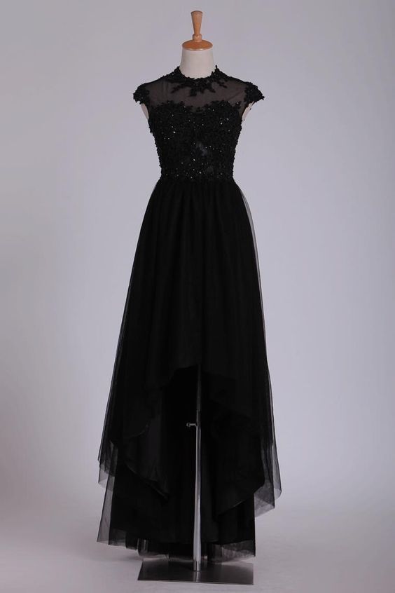 Black Prom Dresses Scoop Tulle With Beads cg5796
