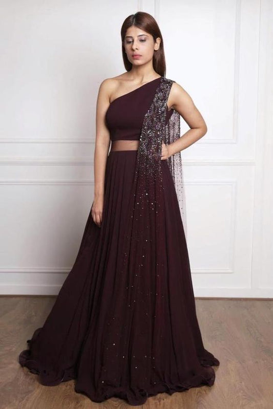 Burgunderrotes Ballkleid mit einer Schulter, cg5802