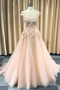 Hübsches rosa Tüll-Abendkleid mit Flügelärmeln und floraler Spitzenapplikation, Abschlussballkleid cg5820