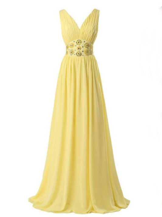 Langes Ballkleid, gelbe Ballkleider, Ballkleid mit V-Ausschnitt cg5828