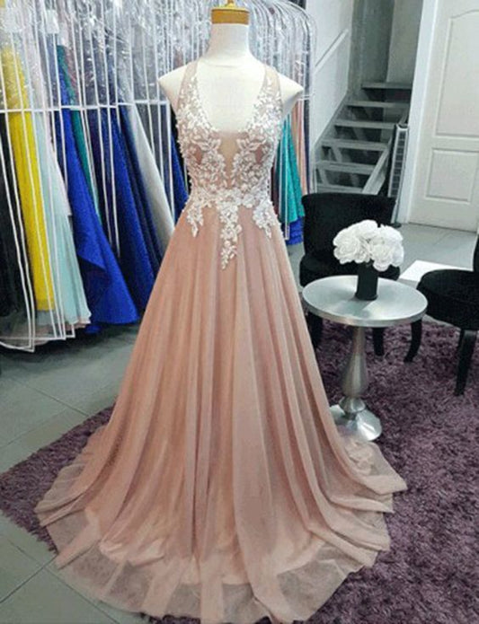 Charmantes A-Linie V-Ausschnitt Ärmelloses langes Ballkleid cg5829