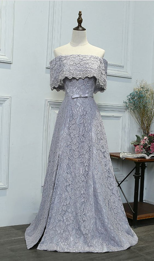 Graues Abendkleid mit Spitzenbesatz und Perlenträgern, für höhere Partys und Abschlussbälle, cg5832