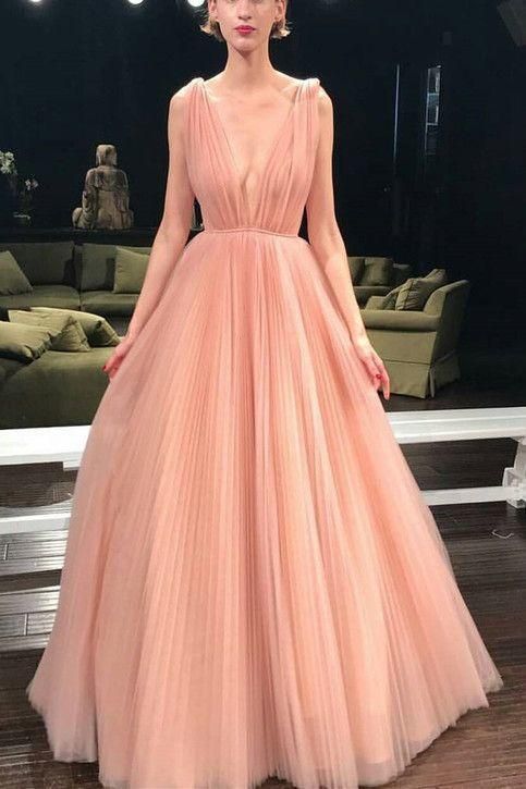 Ballkleid, einfach hinreißendes langes Ballkleid mit V-Ausschnitt in Rosa, cg5845