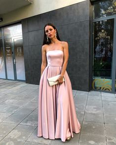 Trägerloses Ballkleid, Rosa Ballkleid, Satin Ballkleid cg5866