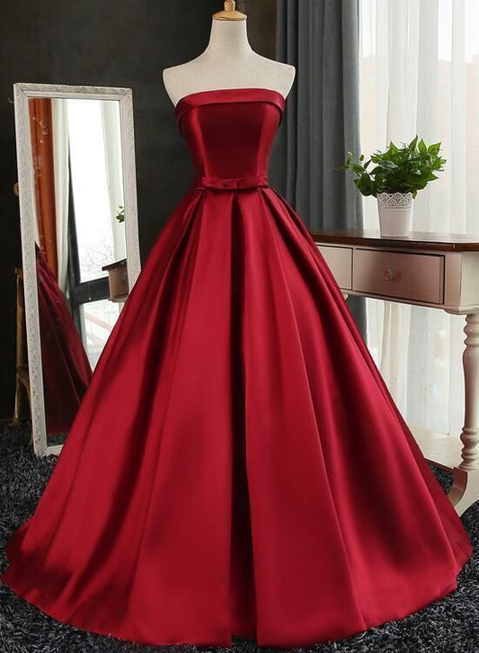 Dunkelrote Ballkleider, wunderschöne Abendkleider, langes Satin-Partykleid cg5901