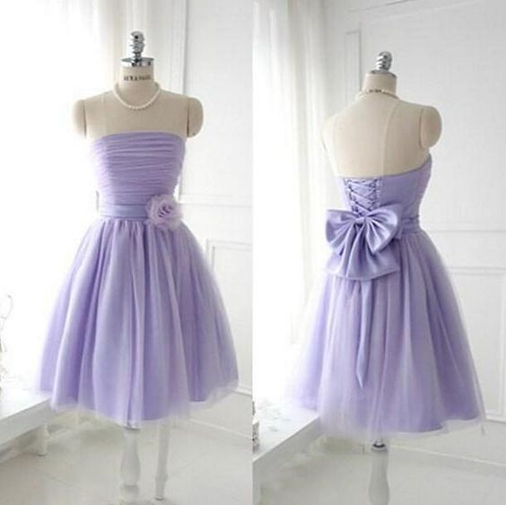 Süßes A-Linie Homecoming Kleid,Trägerloses Tüll Brautjungfernkleid,Knielanges Hochzeitspartykleid,Puffy Partykleid mit Schleife cg5944