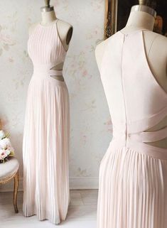 Einfaches rosa Neckholder-Chiffon-Ballkleid, rosa Abendkleid cg5677