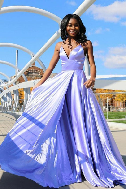 A-Linie Spaghettiträger Sweep Train Satin Ballkleid mit Taschen cg5984