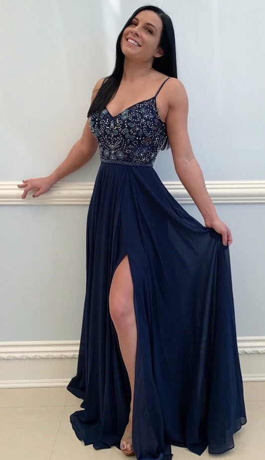Charmantes Spaghettiträger Abendkleid, Sexy Ballkleid mit Schlitz cg603