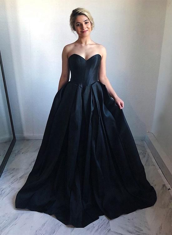 Black sweetheart neck long prom dress, black evening dress cg6131