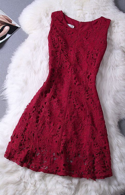 Elegantes Spitzen-Heimkehrkleid, ärmelloses Kleid, Burgunderrotes Heimkehrkleid cg616