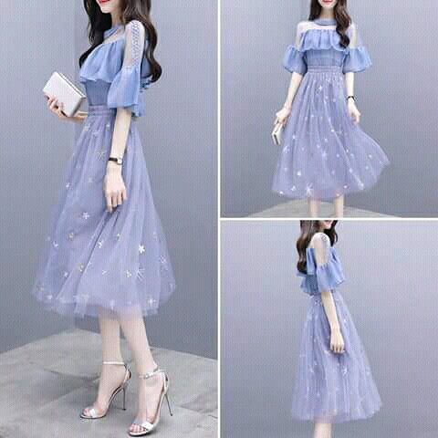 Einzigartiges blaues kurzes Ballkleid mit Tüllstickerei, blaues Abendkleid cg6225