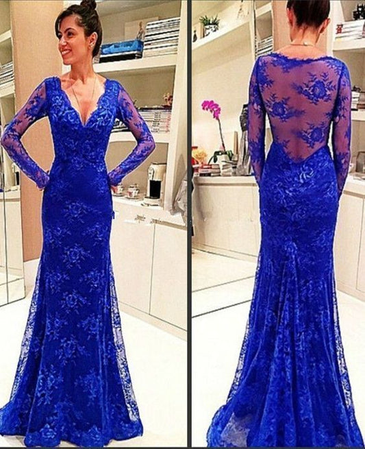 Meerjungfrau Sexy Tiefem V-Ausschnitt Spitze Ballkleid cg6234