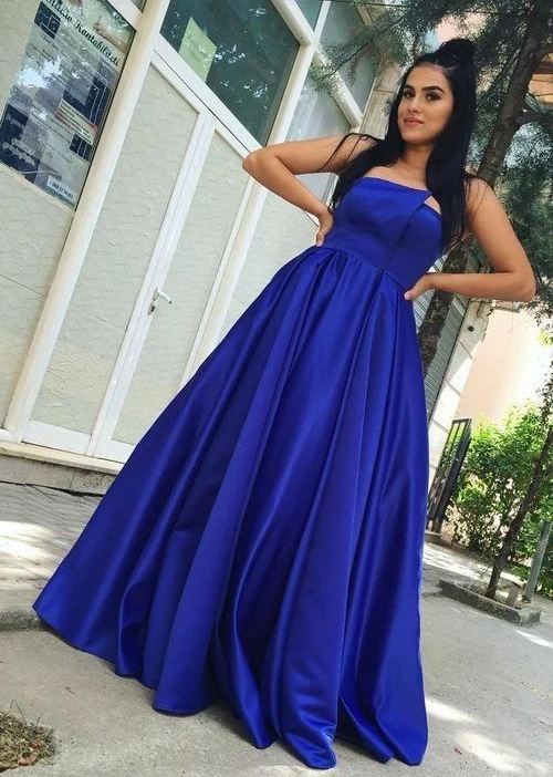 Wunderschönes, schlichtes Ballkleid in Königsblau, sexy, rückenfreies A-Linien-Ballkleid aus Satin cg6284