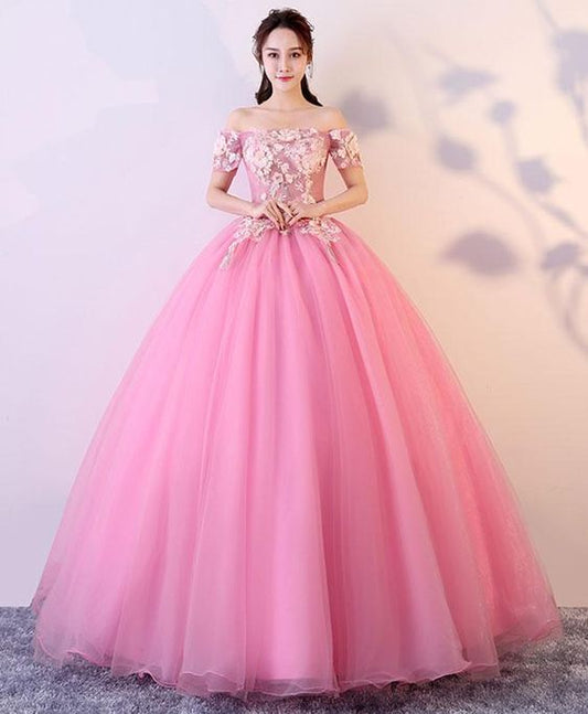 Langes Ballkleid aus rosa Tüllspitze, rosa Spitzenkleid für Sweet 16, cg6285