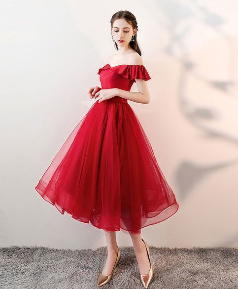 Burgunderrotes kurzes Ballkleid aus Tüll, burgunderrotes Brautjungfernkleid aus Tüll cg6287