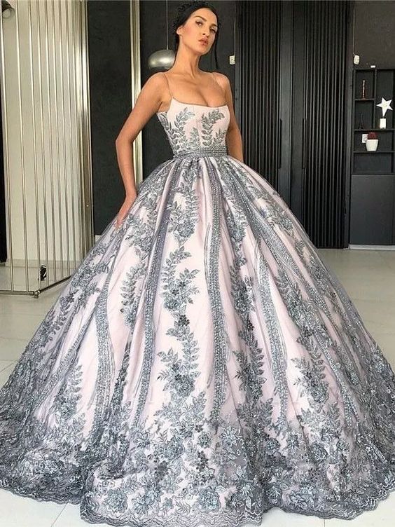 Spaghetti Straps Lace Appliques Evening Dresses | Luxury Princess Ball Gown Prom Dress cg6307