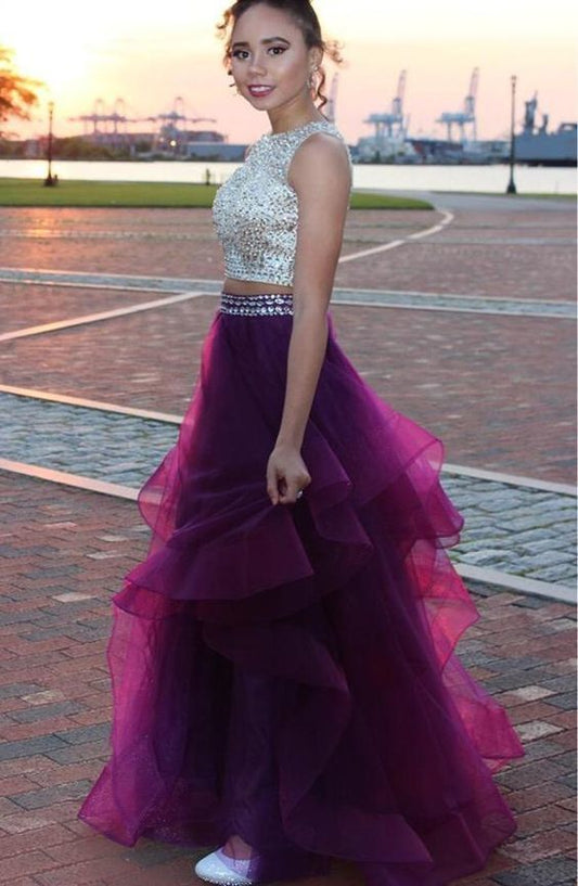 Zwei Stücke Pailletten Ballkleid Open Back Abend Ballkleider Trauben Perlen Quinceanera Kleid Lange cg6328