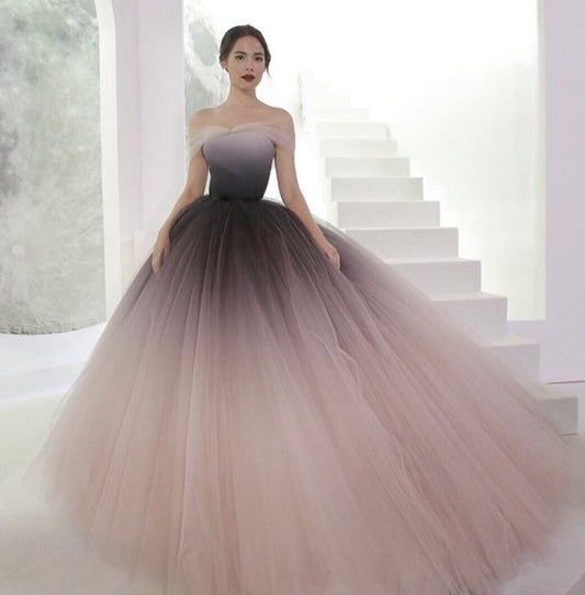 Schulterfreies Ombre-Ballkleid, einzigartiges Ballkleid, lange Abendkleider, cg637