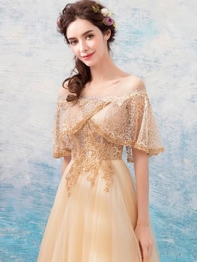 Prom Dresses Simple, Unique champagne tulle lace tea length prom dress, champagne tulle evening dress cg6370