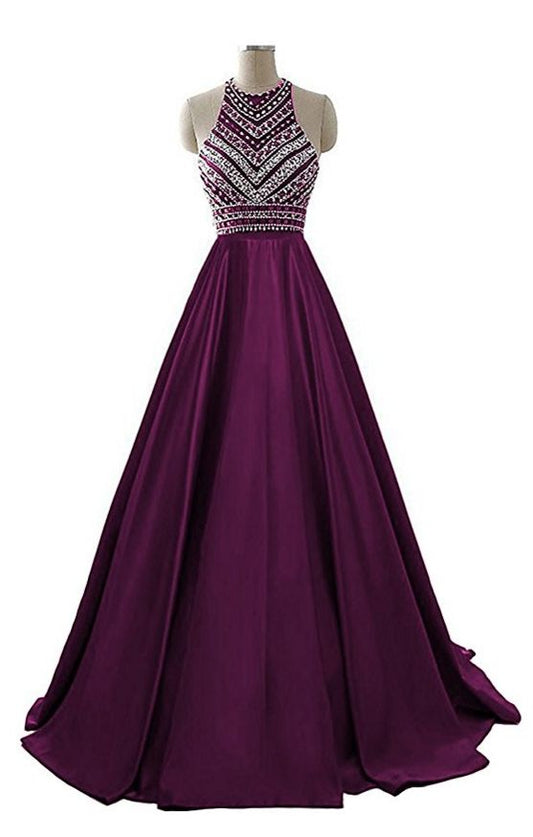 Elegantes Ballkleid, O-Ausschnitt Perlenbesetztes Ballkleid, Langes Abendkleid cg6404