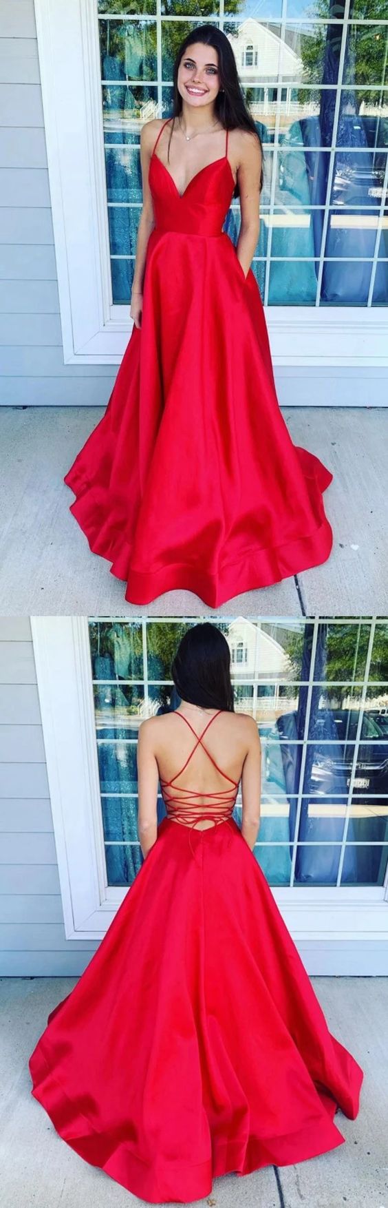 Backless Prom Dress with Pockets, Evening Dress ,Winter Formal Dress cg6405