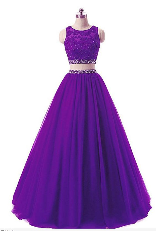 Charmantes Ballkleid, Zweiteiliges Tüll-Ballkleid, Lila Abendkleid cg6408