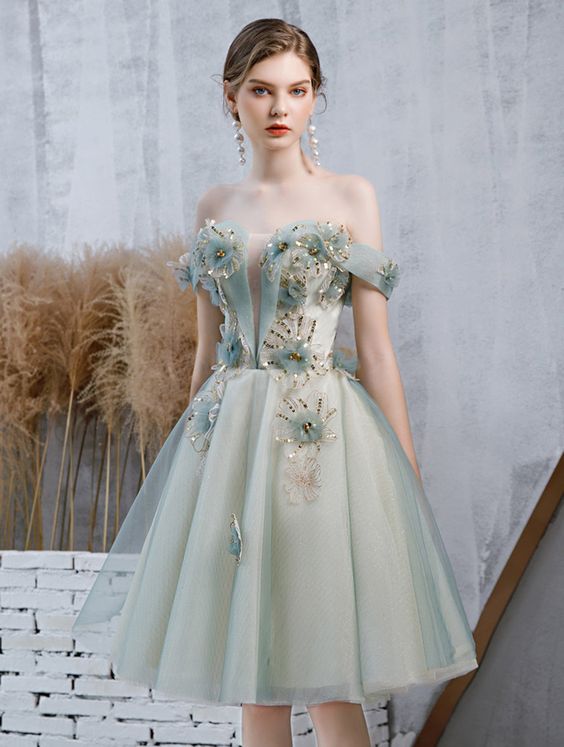Sweetheart Off The Shoulder Short homecoming Dress, Evening Dress With Appliques cg6414