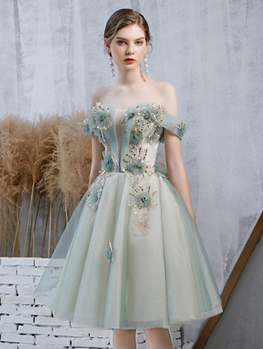 Herzausschnitt, schulterfrei, kurzes Homecoming-Kleid, Abendkleid mit Applikationen cg6414