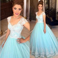 Weißes Spitzen-Ballkleid, Blaues Tüll-Ballkleid cg6422