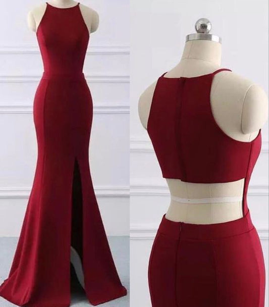Langes rückenfreies Meerjungfrau-Ballkleid aus Jersey 2020 mit Schlitz cg6426