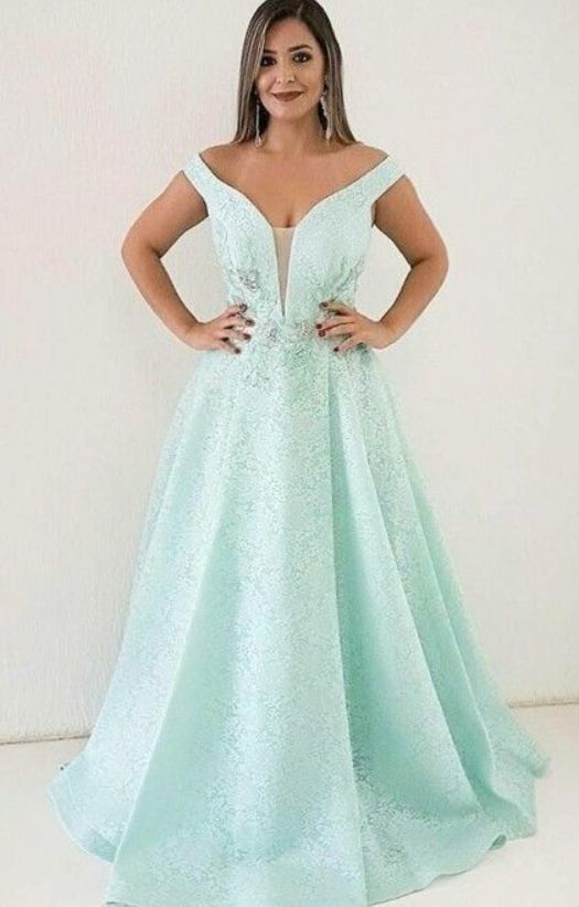 Pretty Unique Off Shoulder Mint Green Lace A Line Prom Dress cg6436