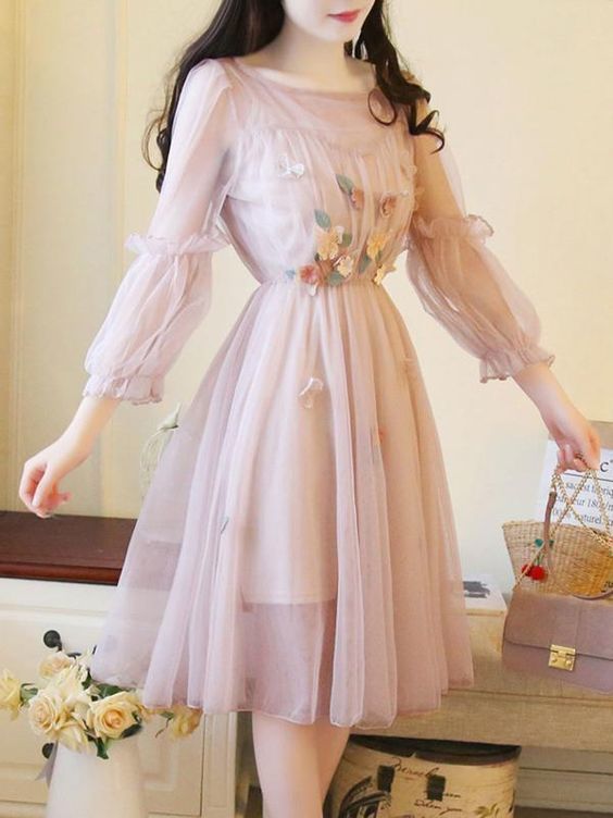 Sweet Solid Color See-Through Ruffle Embroidery Double prom Dresses cg6449