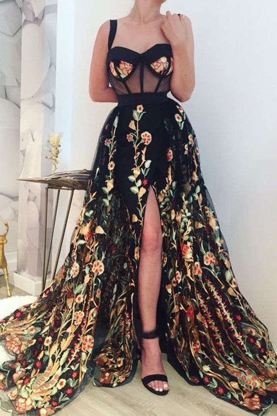 Simple Long Prom Dresses Lace Cheap Slit Party Gowns Evening Dress cg6451