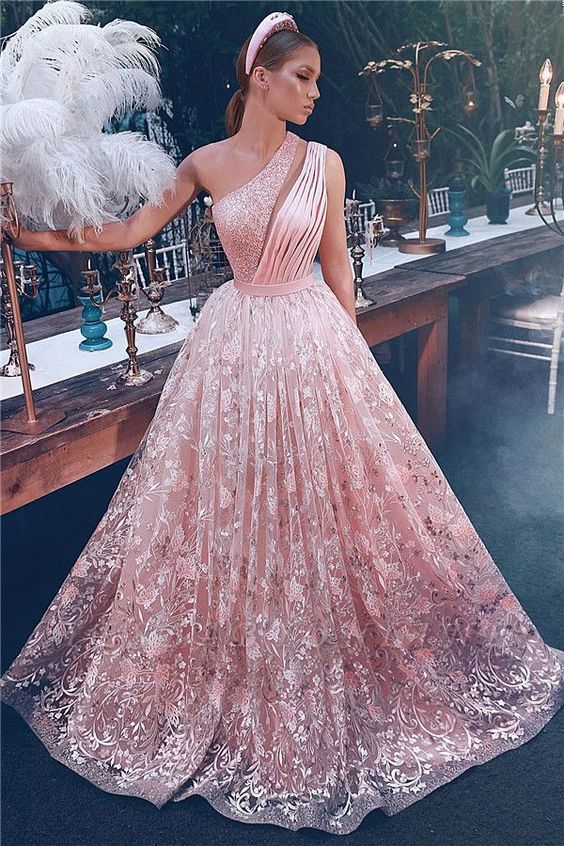 Fantancy One-Shoulder Appliques Beading Evening Dress cg6461