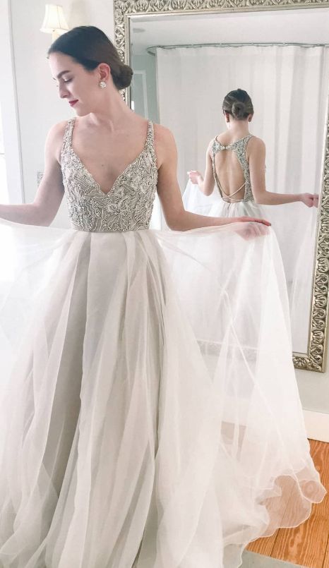 Beaded Top White Long Prom Gown with Backless cg6462