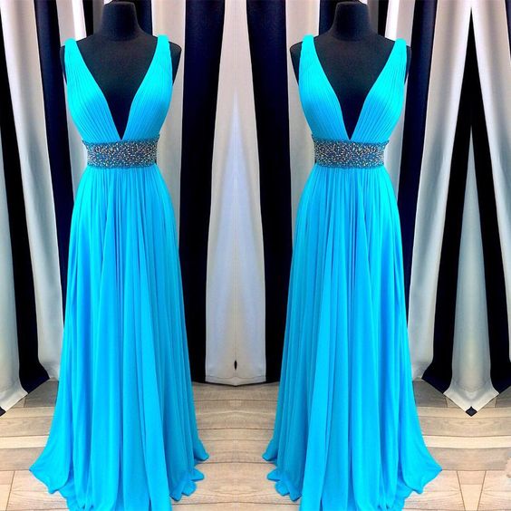 v neck prom dresses,blue prom gowns,chiffon prom dresses,floor length dress,sexy long evening dress cg6463