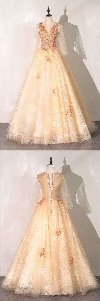 Pretty Long Lace Dress, Long A Line Sleeve Senior Prom Dress cg6464