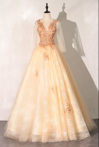 Pretty Long Lace Dress, Long A Line Sleeve Senior Prom Dress cg6464