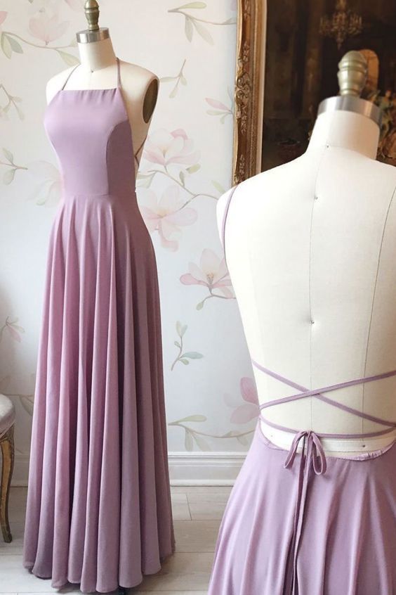 Simple backless chiffon long prom dress,Lilac evening dress cg6468