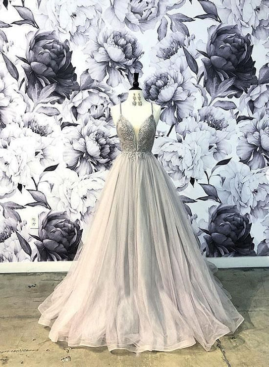 Stilvolles Abschlusskleid mit V-Ausschnitt, Tüll, Abendkleid, Spitze, langes Ballkleid cg6503