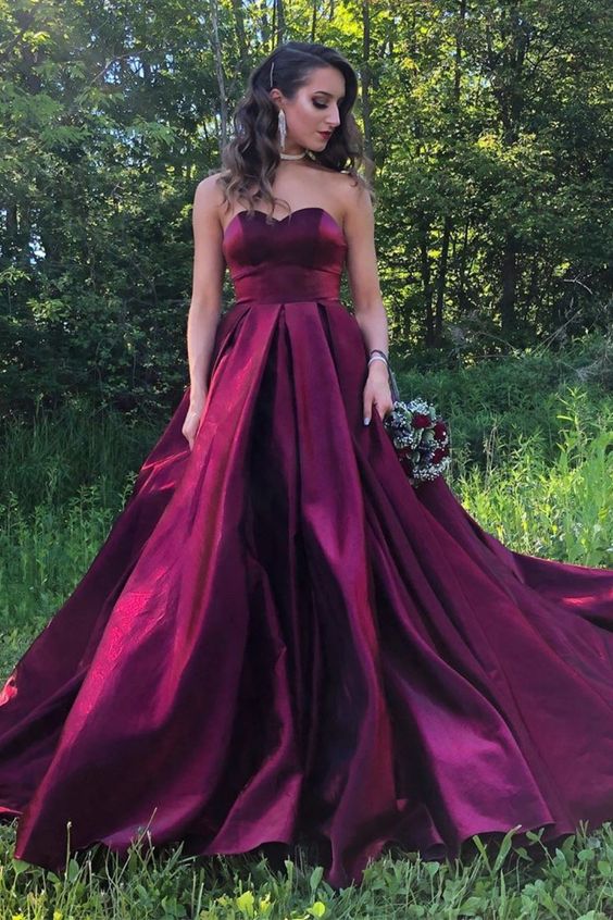 Burgundy Ball Gown Formal Evening Dresses, 2020 Burgundy Long Prom Dresses Sweetheart cg6516