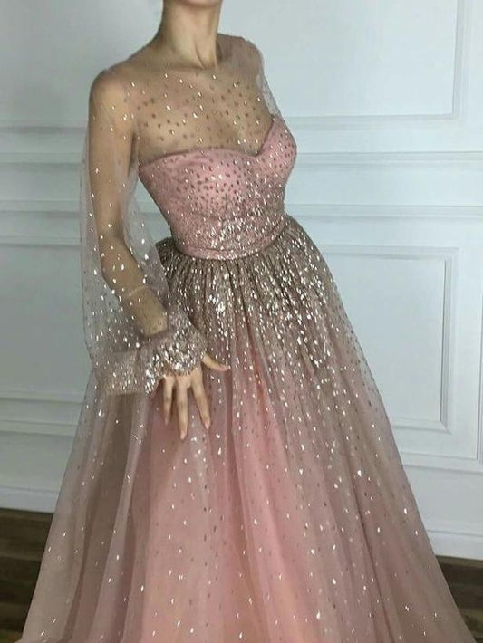 Glitzernde Ballkleider U-Ausschnitt A-Linie Bodenlang Langes Schickes Ballkleid cg6529