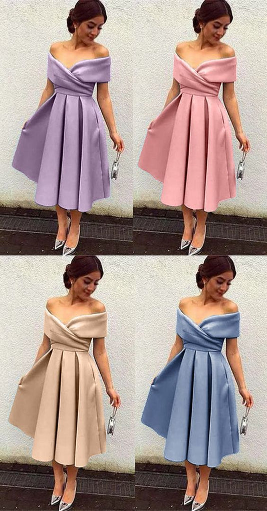 Schulterfreies Satin-Midi-Cocktailkleid in Teelänge, formelles Ballkleid cg6536