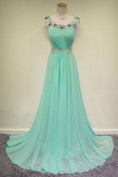Elegante Perlenbesetzte Chiffon Grün Lange Abendkleider cg6545