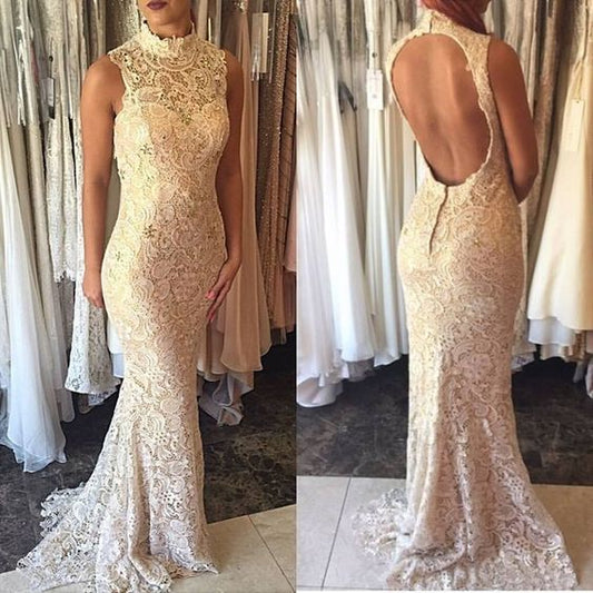 Meerjungfrau-Ballkleid aus Spitze, offenes Rückenkleid, ärmelloses Abendkleid, lange Abendkleider, formelles Kleid cg6550